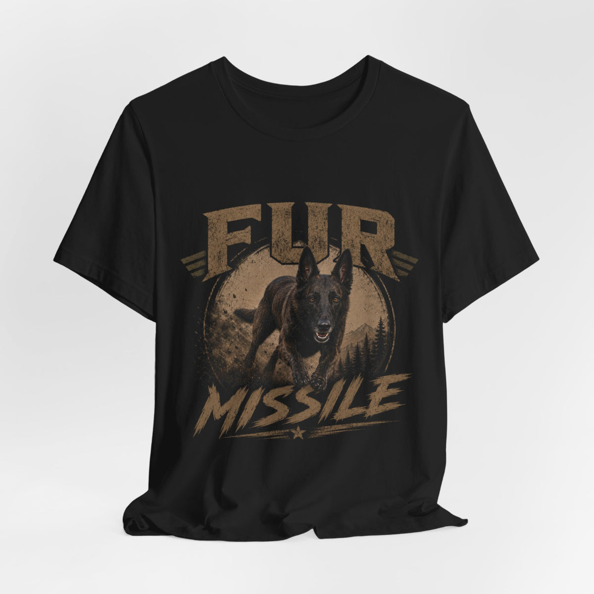 Fur Missile Dog T-Shirt — Vintage Dutch Shepherd Graphic Tee