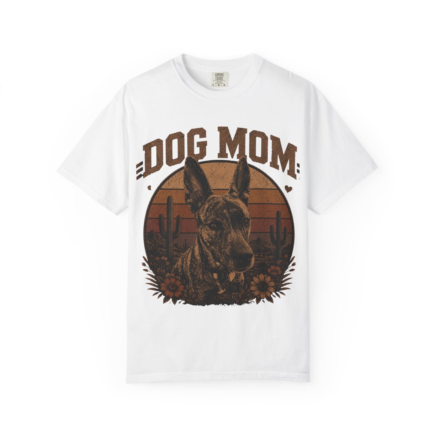 Dog Mom Graphic T-shirt | Desert Sunset Shepherd, Floral Paw Design