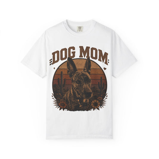 Dog Mom Graphic T-shirt | Desert Sunset Shepherd, Floral Paw Design