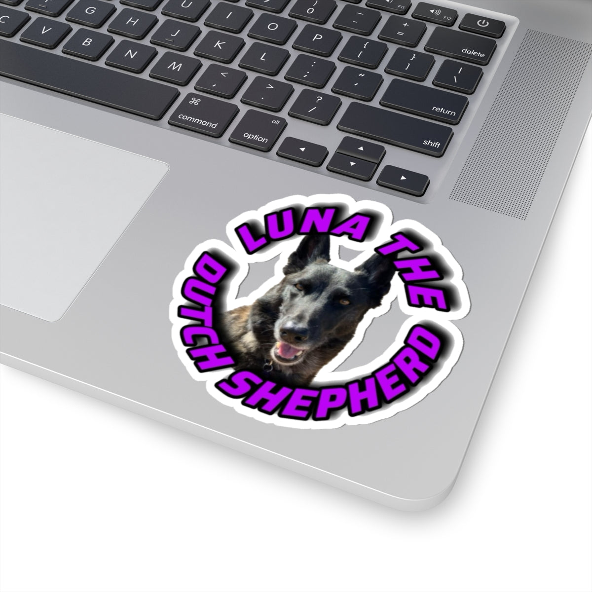 Luna the Dutch Shepherd Kiss-Cut Sticker — Personalized Pet Laptop Decal