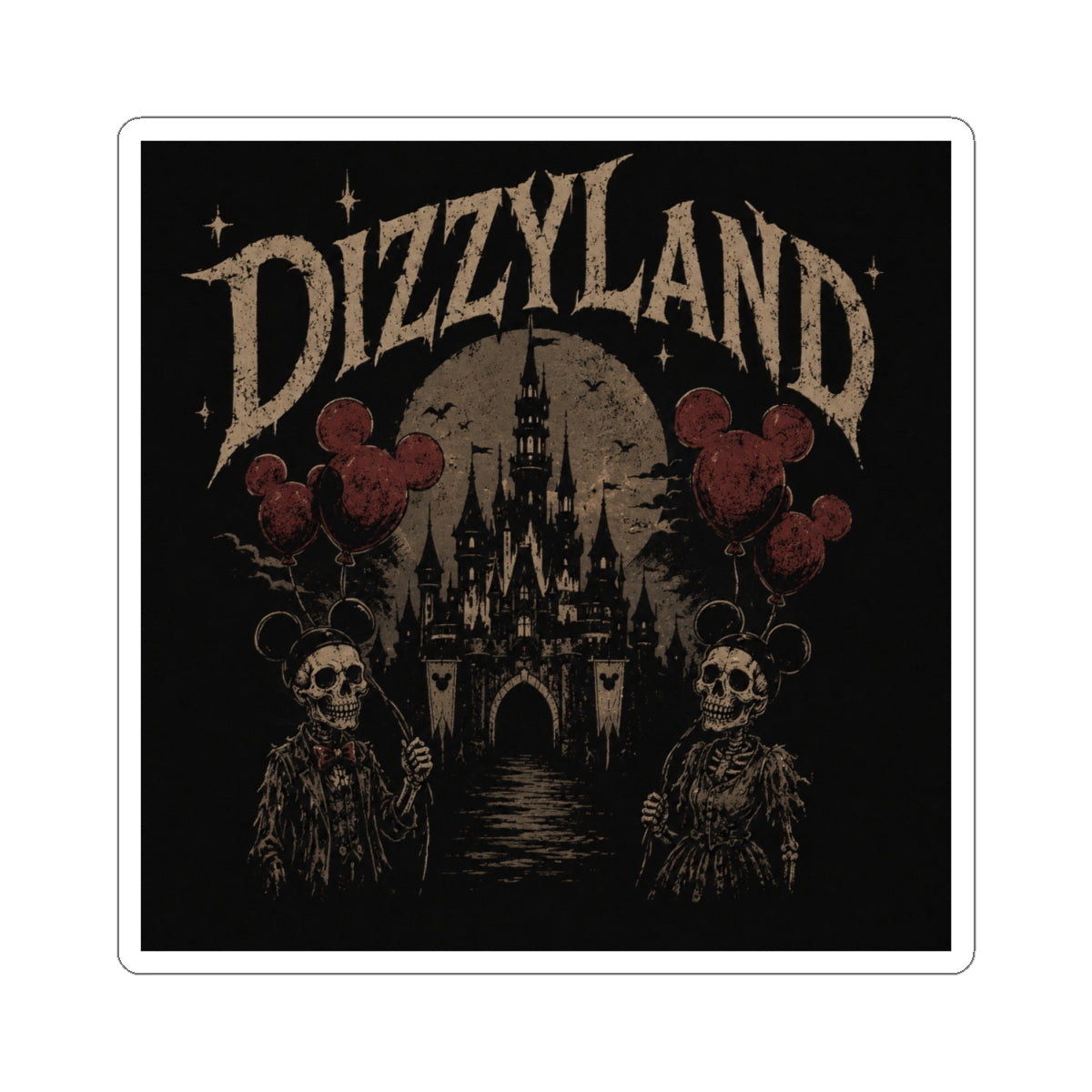Dizzyland Gothic Castle Sticker — Kiss-Cut Horror Theme Vinyl Decal