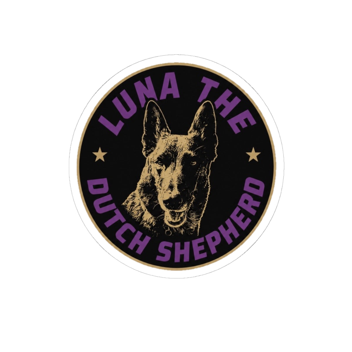 Luna the Dutch Shepherd Kiss-Cut Sticker — Personalized Dog Portrait Vinyl Decal