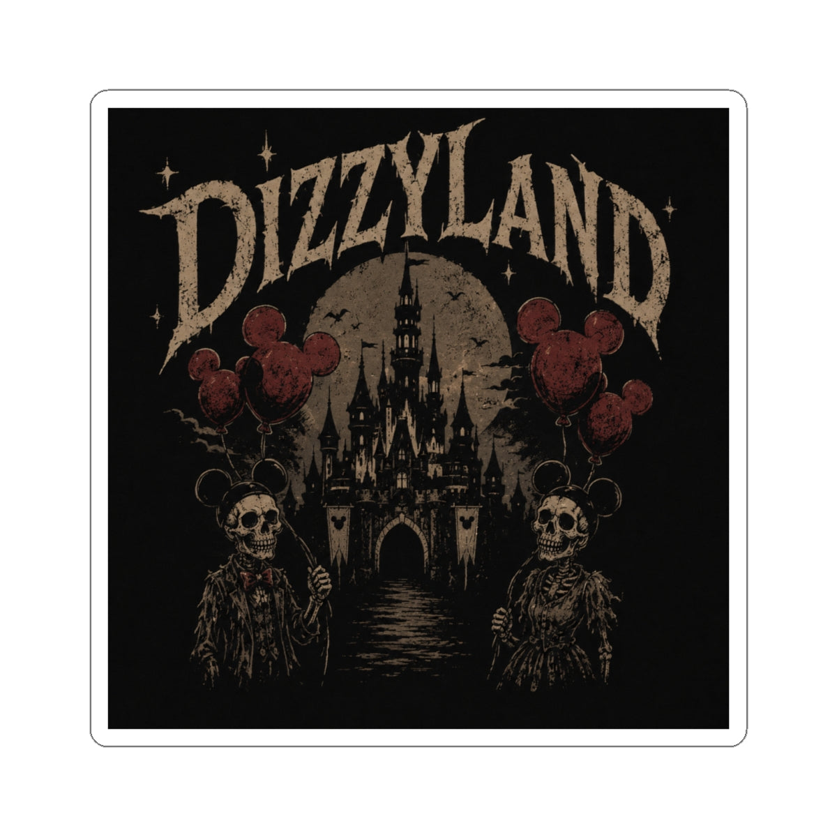 Dizzyland Gothic Castle Sticker — Kiss-Cut Horror Theme Vinyl Decal