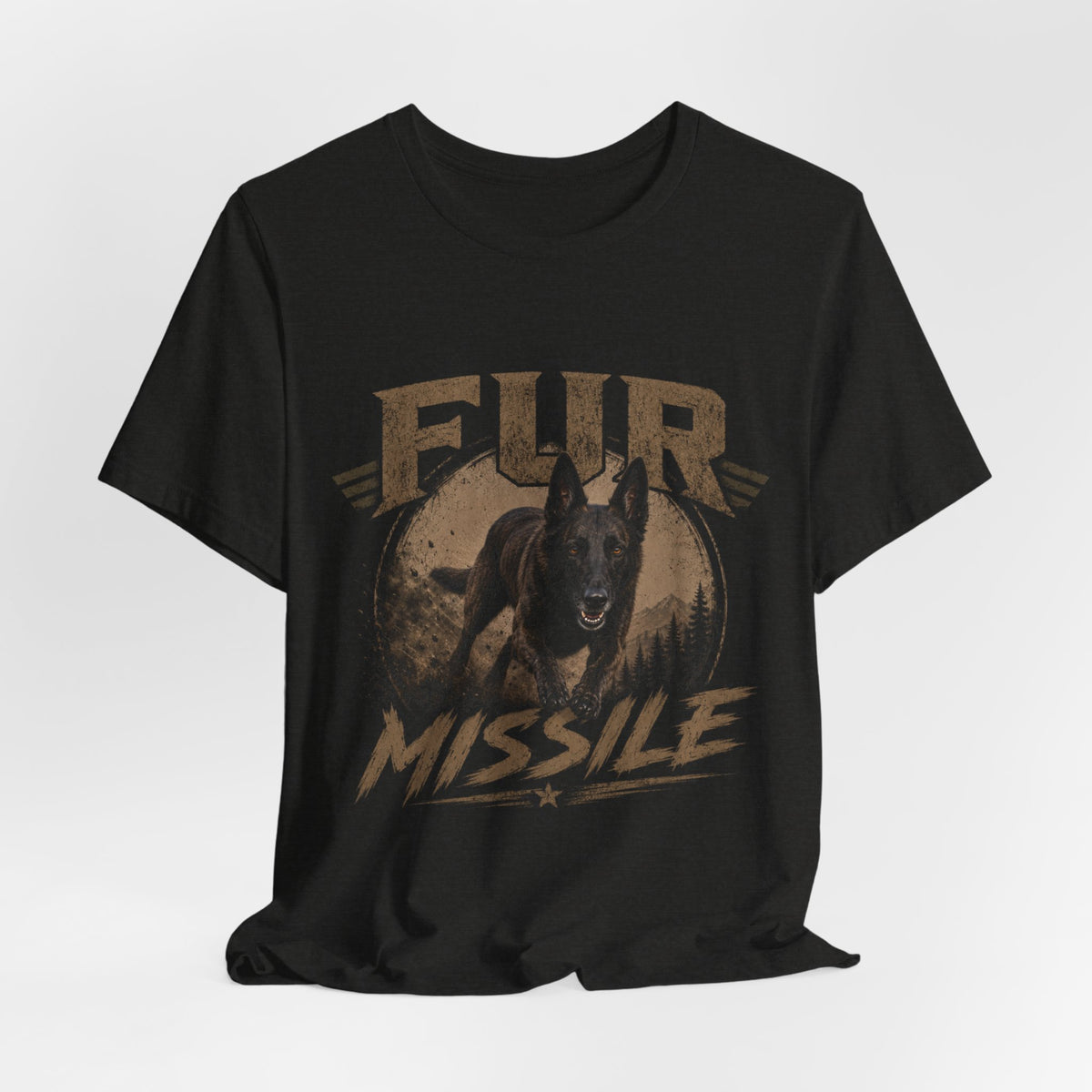 Fur Missile Dog T-Shirt — Vintage Dutch Shepherd Graphic Tee
