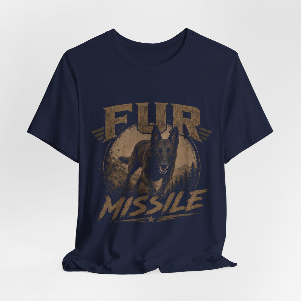 Fur Missile Dog T-Shirt — Vintage Dutch Shepherd Graphic Tee