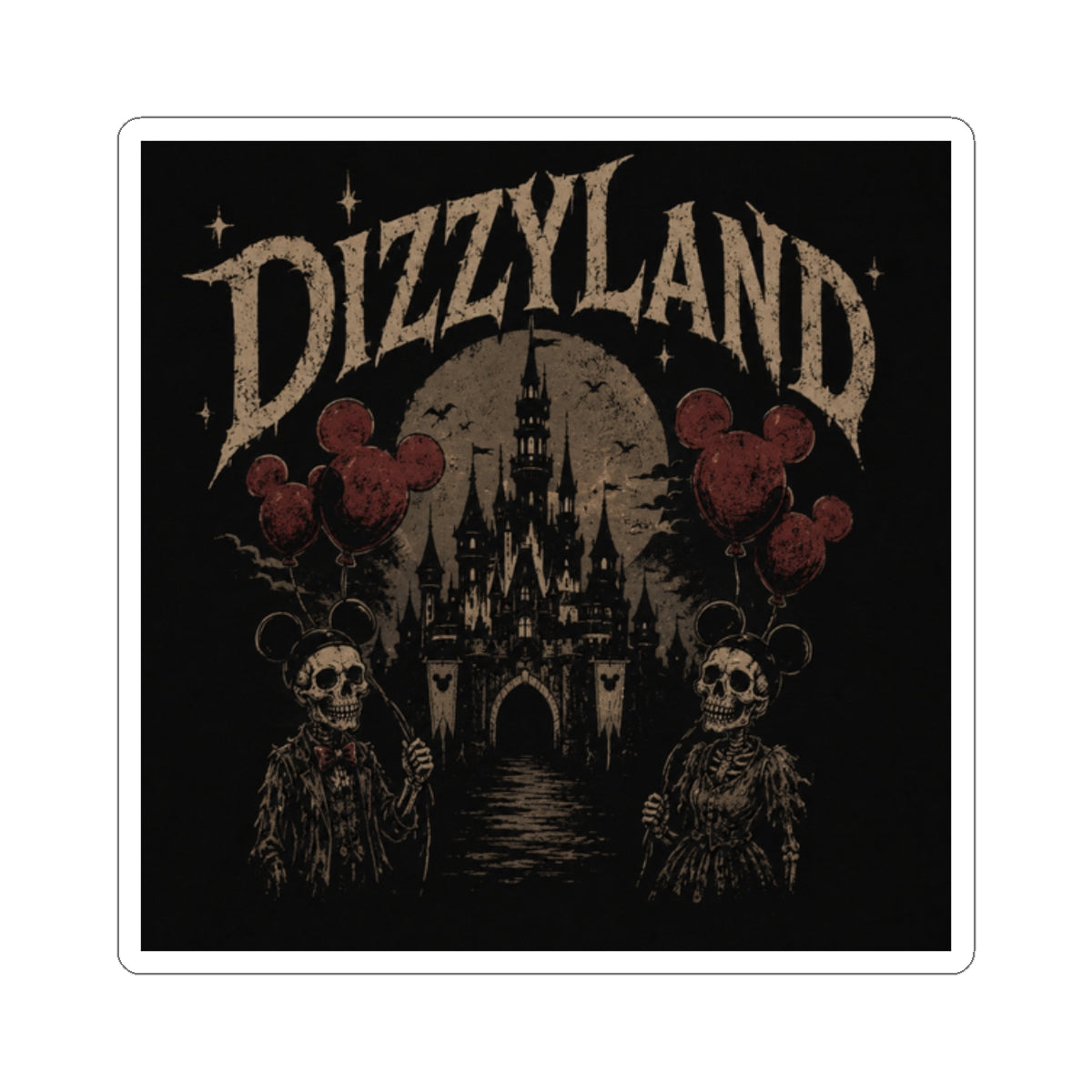 Dizzyland Gothic Castle Sticker — Kiss-Cut Horror Theme Vinyl Decal