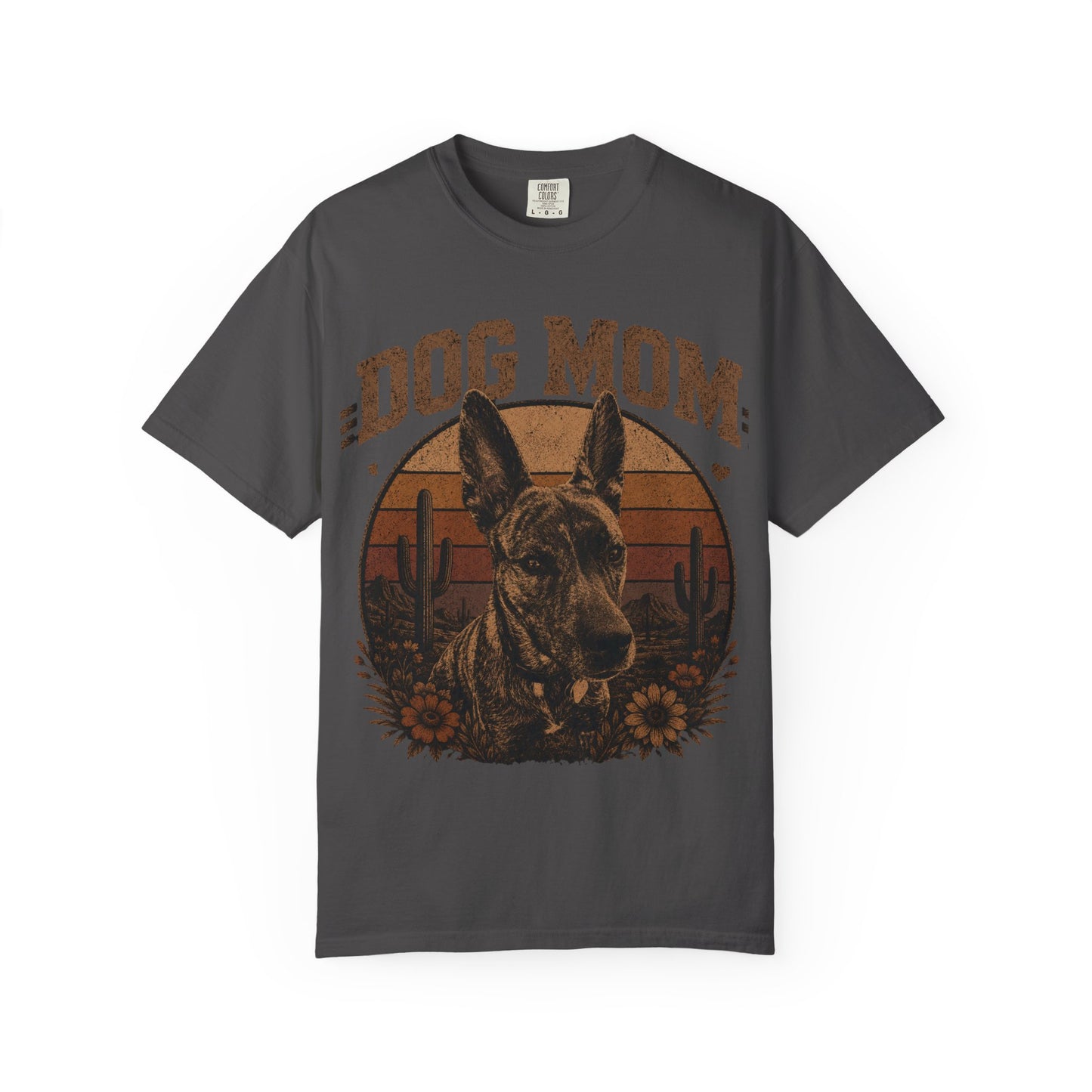 Dog Mom Graphic T-shirt | Desert Sunset Shepherd, Floral Paw Design