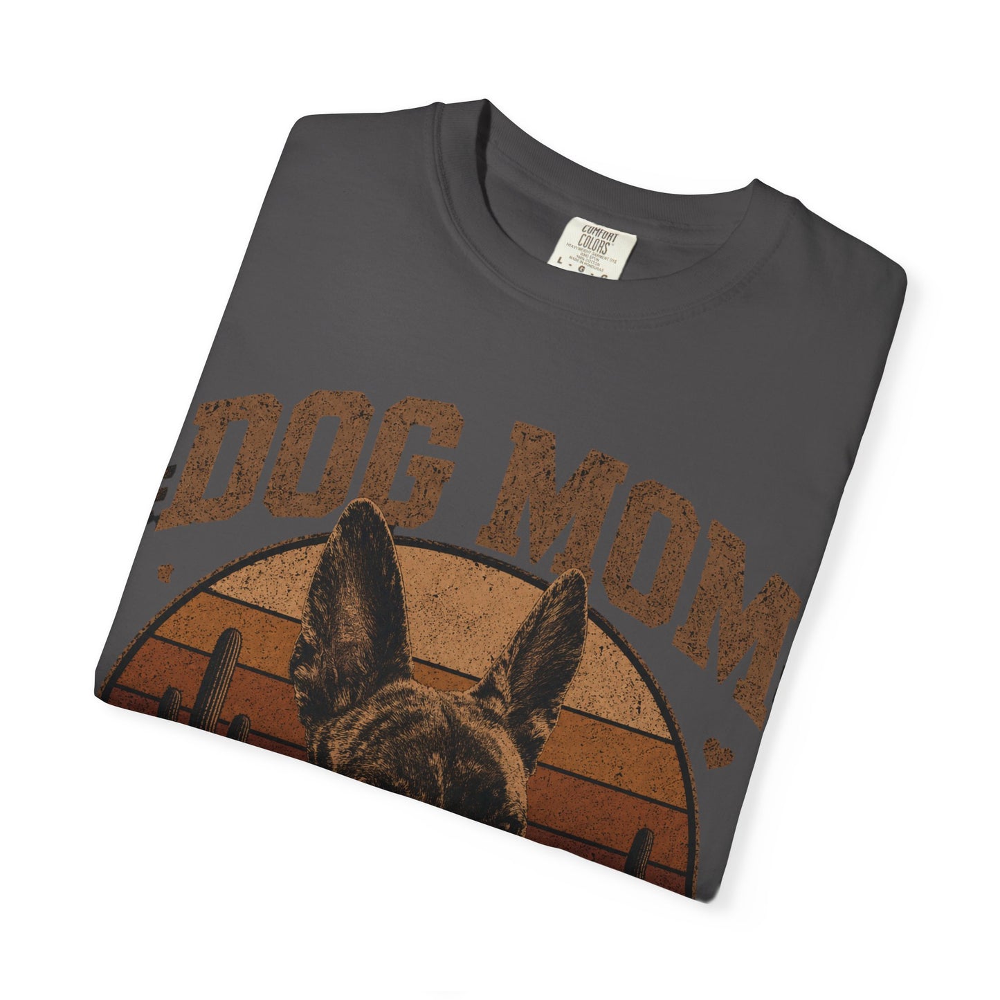 Dog Mom Graphic T-shirt | Desert Sunset Shepherd, Floral Paw Design