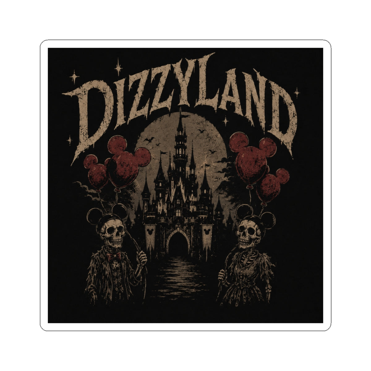 Dizzyland Gothic Castle Sticker — Kiss-Cut Horror Theme Vinyl Decal