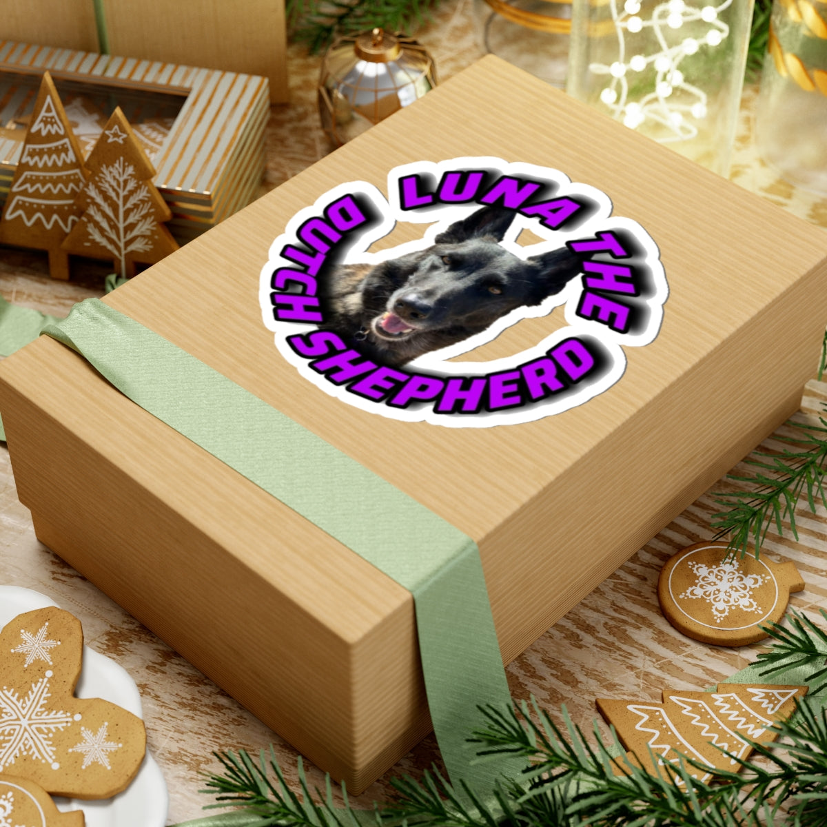 Luna the Dutch Shepherd Kiss-Cut Sticker — Personalized Pet Laptop Decal