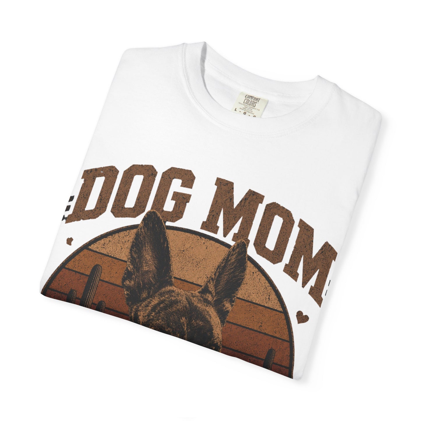 Dog Mom Graphic T-shirt | Desert Sunset Shepherd, Floral Paw Design